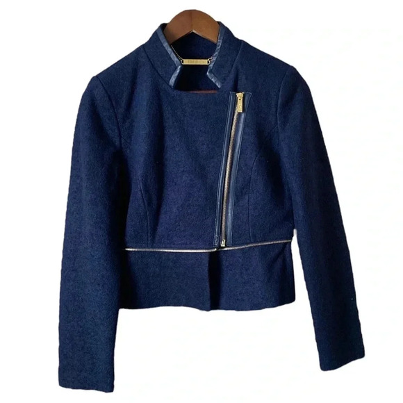 IMAN Women Platinum Rock The Runaway Transformer Wool Blend Navy Coat Size Small - Picture 7 of 15